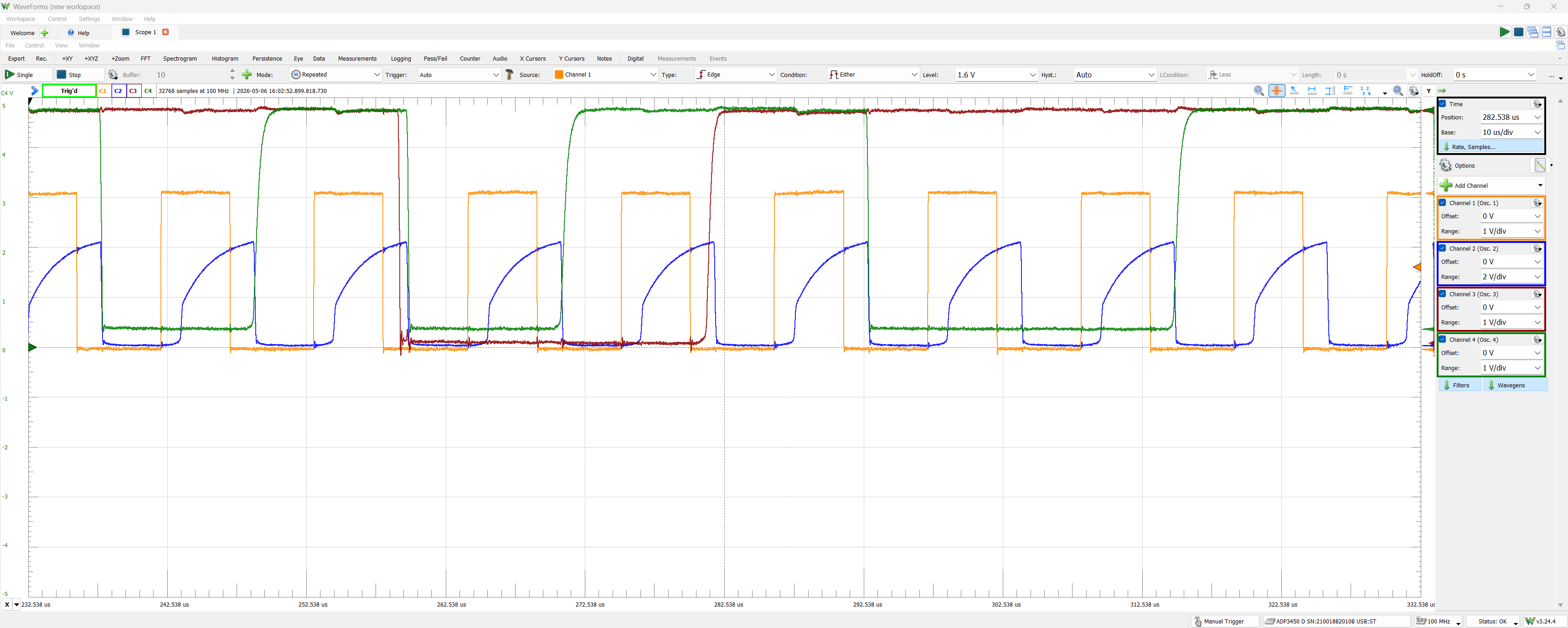 Oscilloscope Capture Before 1k Resistors